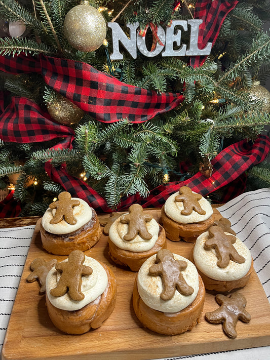 6 pack Jumbo Gingerbread Cinnamon Rolls with Gingerbread Men.